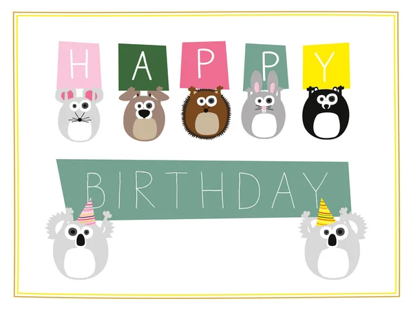 Wild animals holding up signs wishing a happy birthday. — Stockvector