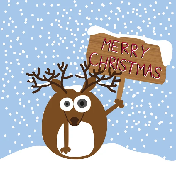 Reindeer holding up a wooden christmas — Stockvector