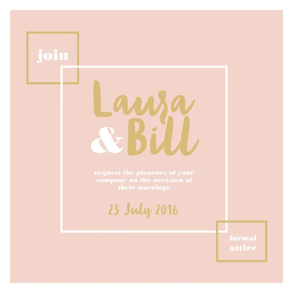 Wedding invitation template card on pink background with pink frame.