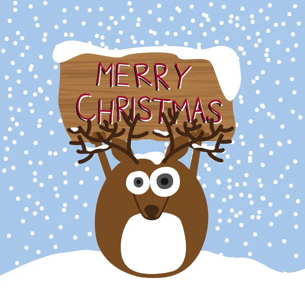 Reindeer holding up christmas sign. — Stockvector