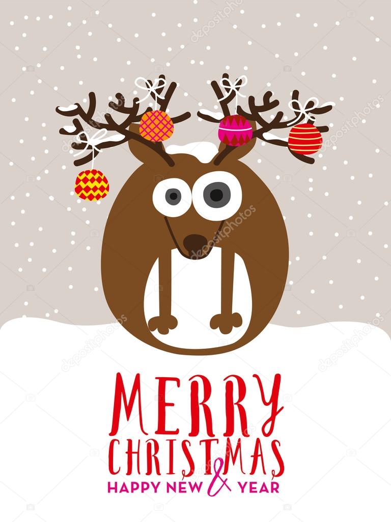 Christmas Greeting Card With Round Reindeer