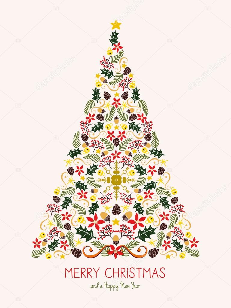 Christmas tree greeting card made with christmas elements Vector design — Wektor od sommer7596