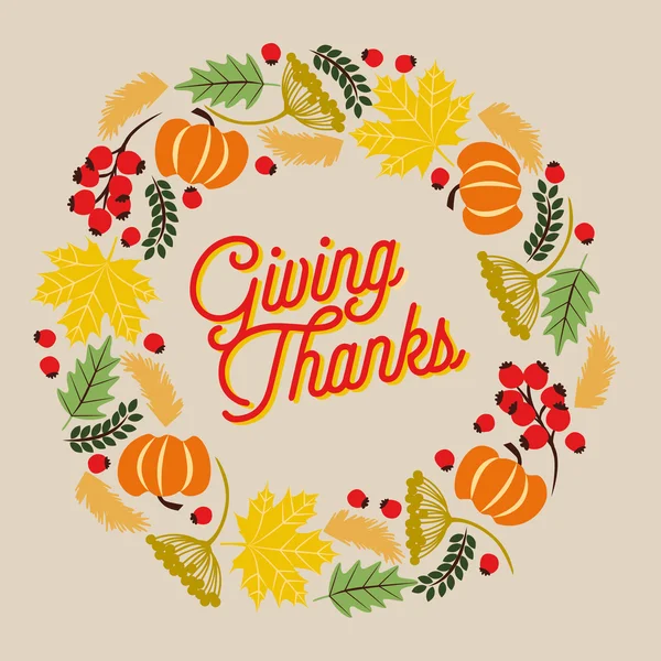 hanksgiving card with wreath on beige background.