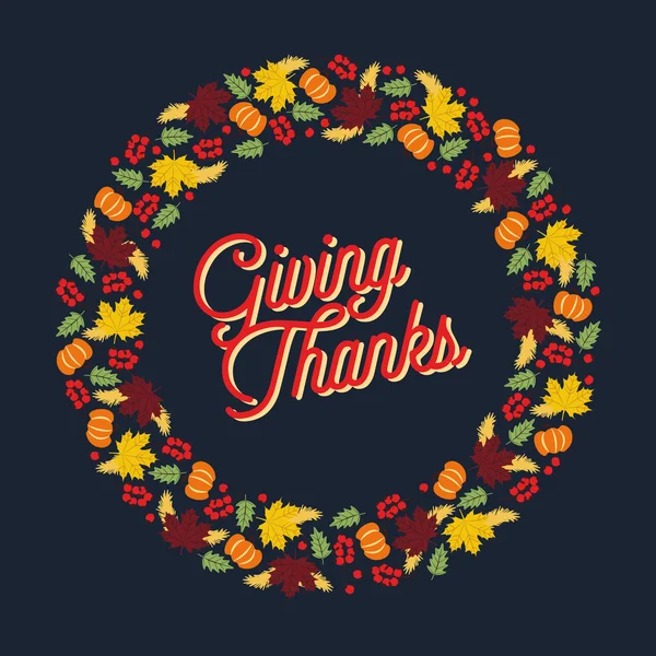 Thanksgiving card with large wreath. Giving Thanks. — Stok Vektör