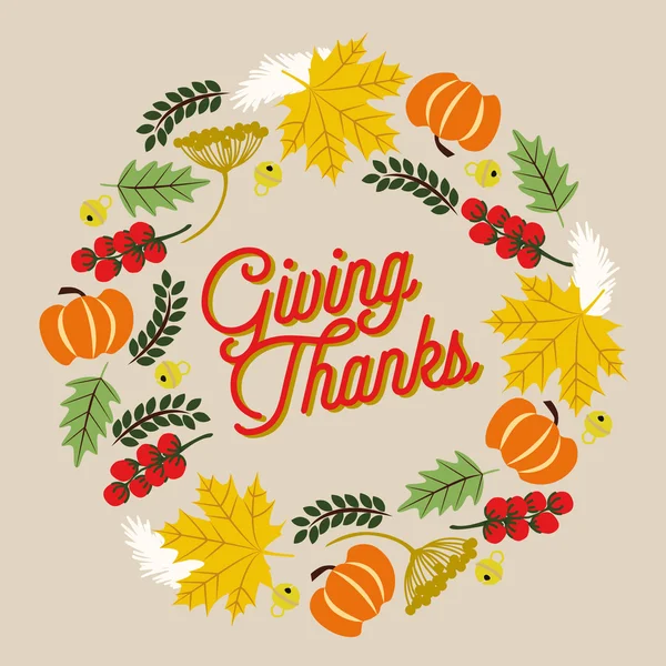 DruckThanksgiving card with wreath on beige background — Stock Vector