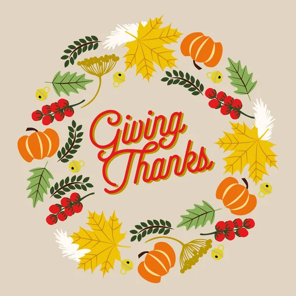 DruckThanksgiving card with wreath on beige background — Stok Vektör