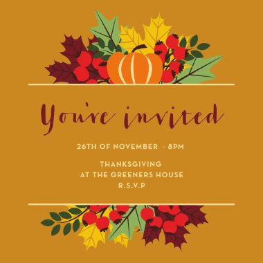 Thanksgiving invitation card with brown banner