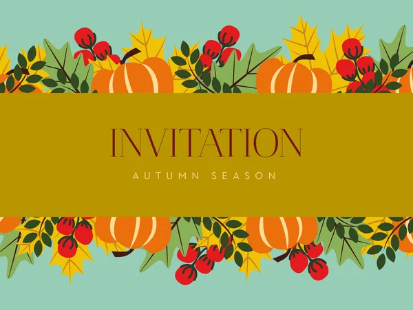 Autumn invitation card with leaves and berries. — ストックベクタ