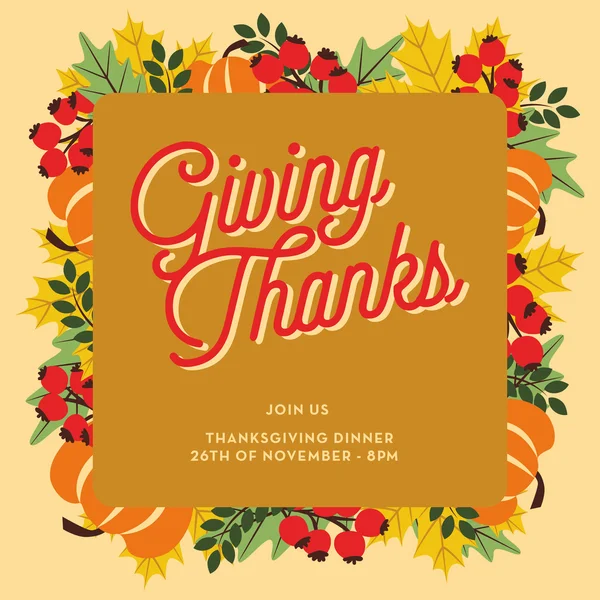 Thanksgiving invitation or greeting card with banner — 스톡 벡터