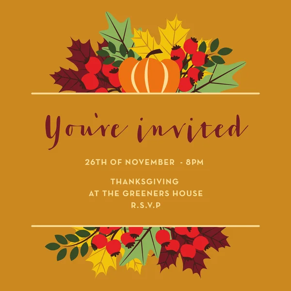 Thanksgiving invitation card with brown banner — 스톡 벡터