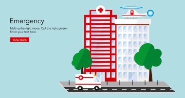İki ambulans ve helikopter ile tıbbi binanın dışında düz.