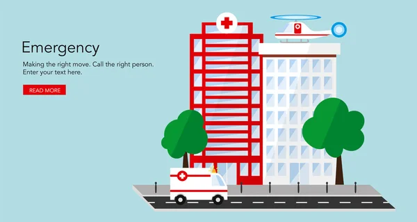 İki ambulans ve helikopter ile tıbbi binanın dışında düz.