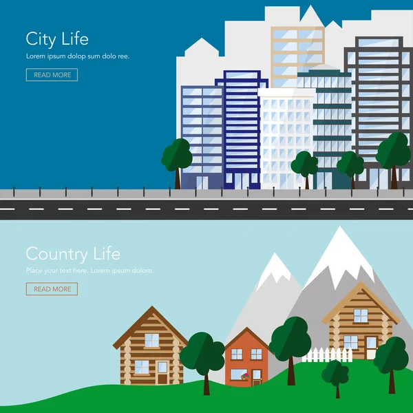Appartement ville, skyline et campagne avec immeuble . — Image vectorielle