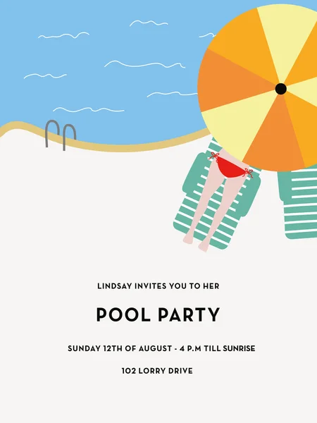 Pool-Party-Einladung mit Pool und Mädchen. — Stockvektor