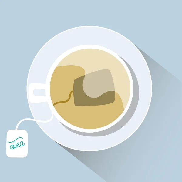 Tasse à thé plate avec sac à thé et ombre . — Image vectorielle