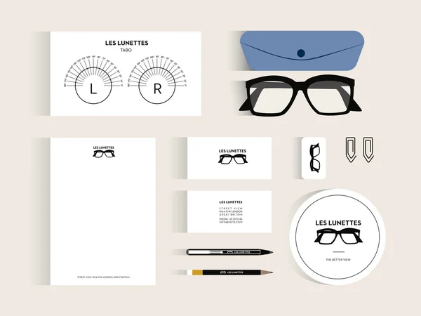 Mock up corporate identity for Optician shop. — Stock Vector