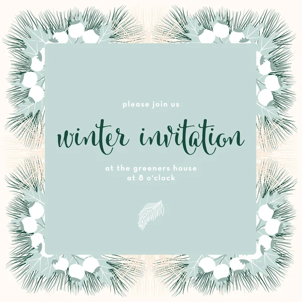 Vinter Inbjudningskort med fyrkantig blå banner. — Stock vektor