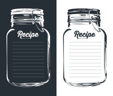Mason jar with hook recipe card and lines. Template. clipart