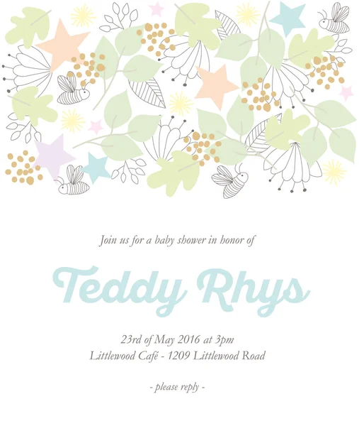 Baby shower invitation card with hand drawn elements. — Stock Vector
