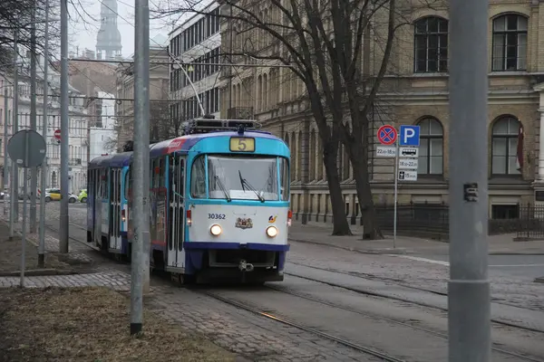 Historic latvian tram of the old town — Stock Photo, Image