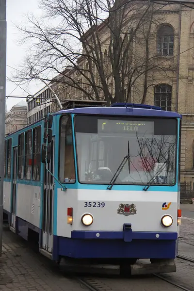 Historic latvian tram of the old town — Stock Photo, Image