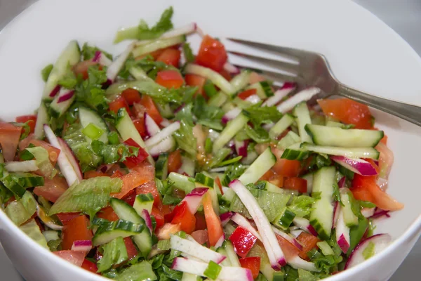 Salada de legumes em tigela branca — Fotografia de Stock