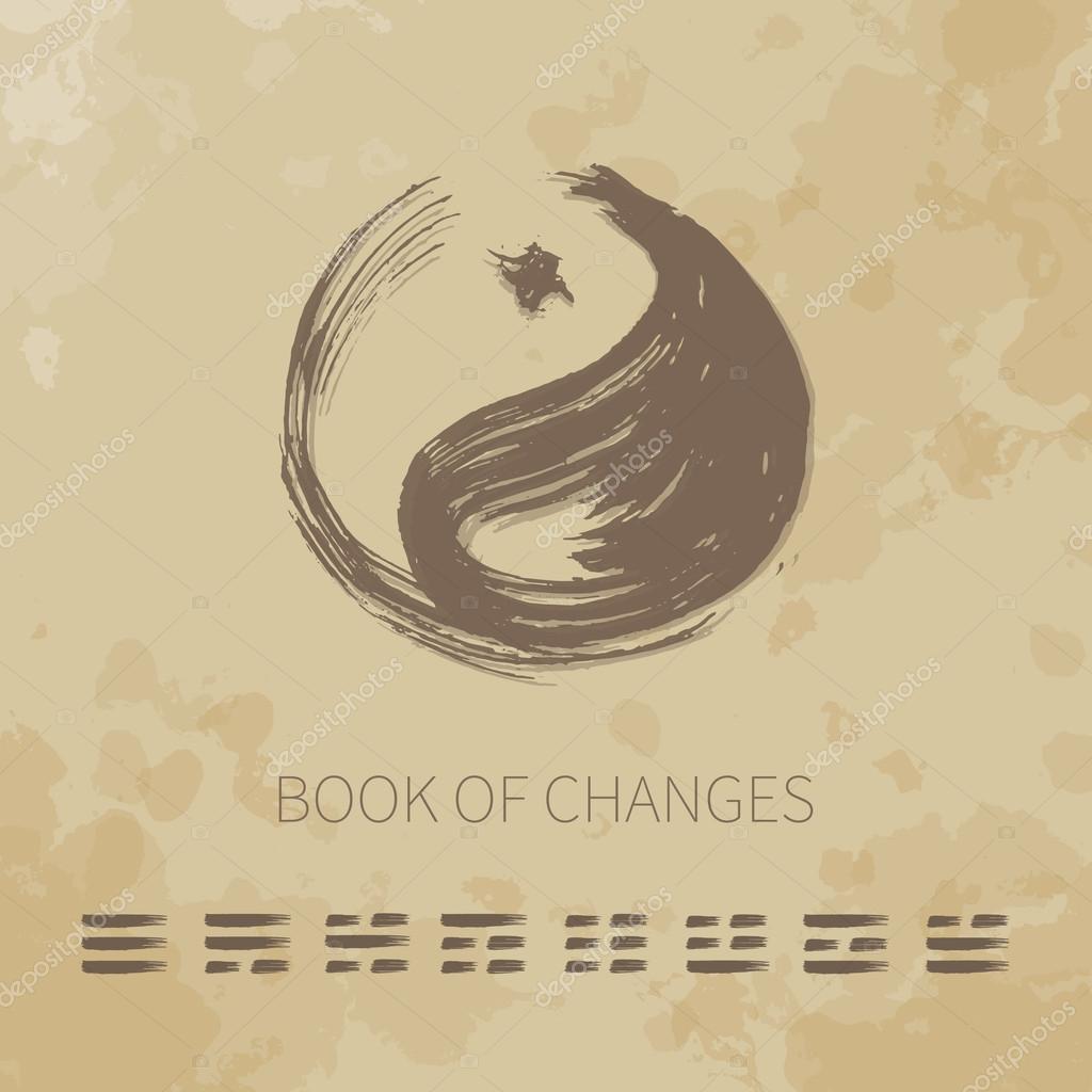 Yin Yang vector set of icons. Guessing on the Book of Changes. Texture aged paper background. The image can be used to print maps, posters, as a background, advertising, logos, yoga studios