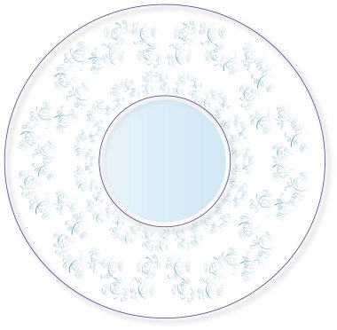 Abstract image of an unusual circular frame with a delicate pattern of thin blue lines.