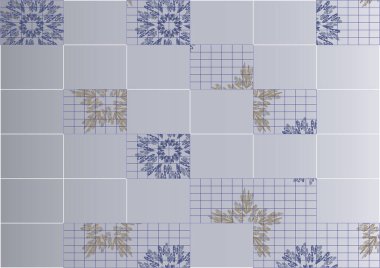 Izgaradaki dikdörtgenlerin soyut arkaplanı, yazarın şablonunu bej ve mavi tonlardaki 3 boyutlu kar taneleri kullanarak.