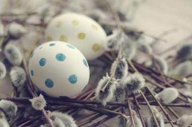 Paskalya yumurtaları bir söğüt bahar dalları ile