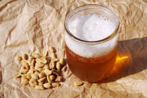 Soviet still life with a glass jar of beer — Stock Photo, Image