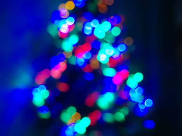 Fondo Azul Bokeh Círculos Multicolores Festivos Brillantes Líneas Movimiento Luces —  Fotos de Stock