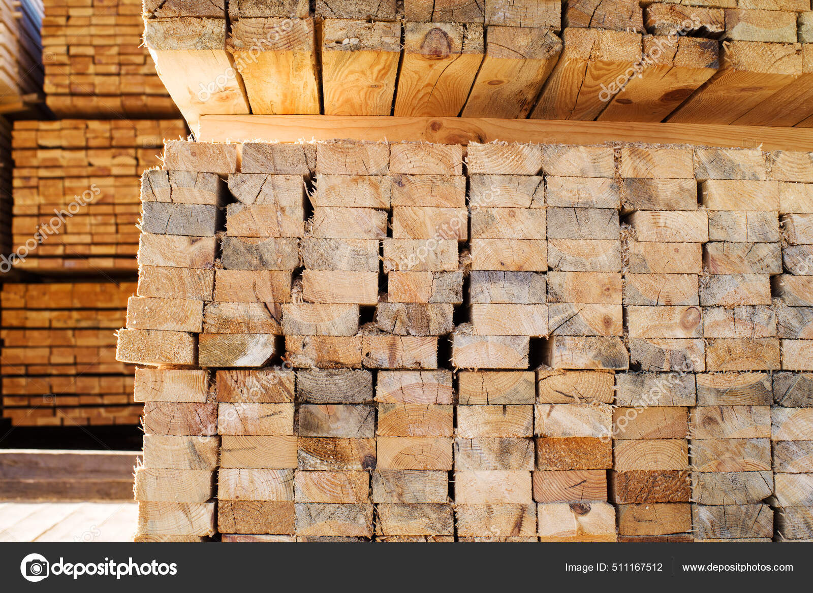 Stacked Stacks Wooden Planks Lumber Warehouse Wood Drying Building