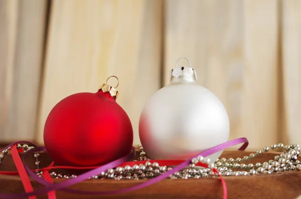 Red and white Christmas spheres — Stock Photo, Image