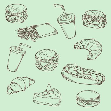 Fast food - doğrusal çizim.