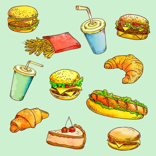 Fast food - lineare di disegno. — Foto Stock