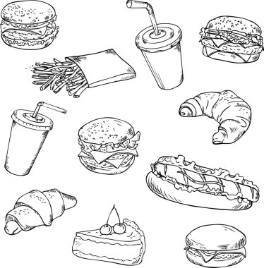 Fast food - doğrusal vektör çizim.