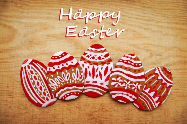 Easter eggs on a wooden background. Easter card. — Stock Photo, Image