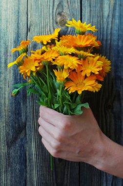 Yellow summer flowers. Festive bouquet