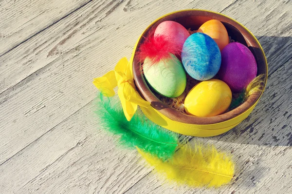 Easter eggs on wooden background. — Stock Photo, Image