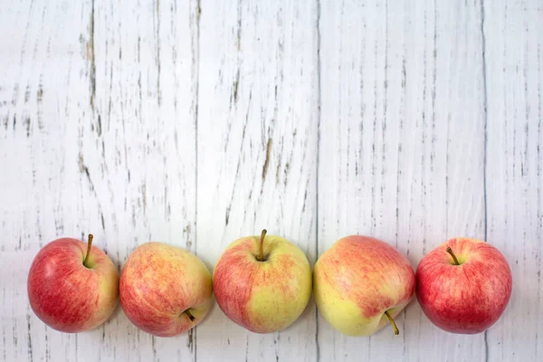 Ripe Delicious Red Apples Light Wooden Background Top View New — Stock Photo, Image