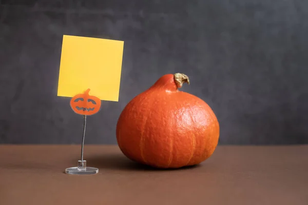 Desktop Holder Cards Notes Form Pumpkin Pumpkin Background Halloween Background — Stock Photo, Image