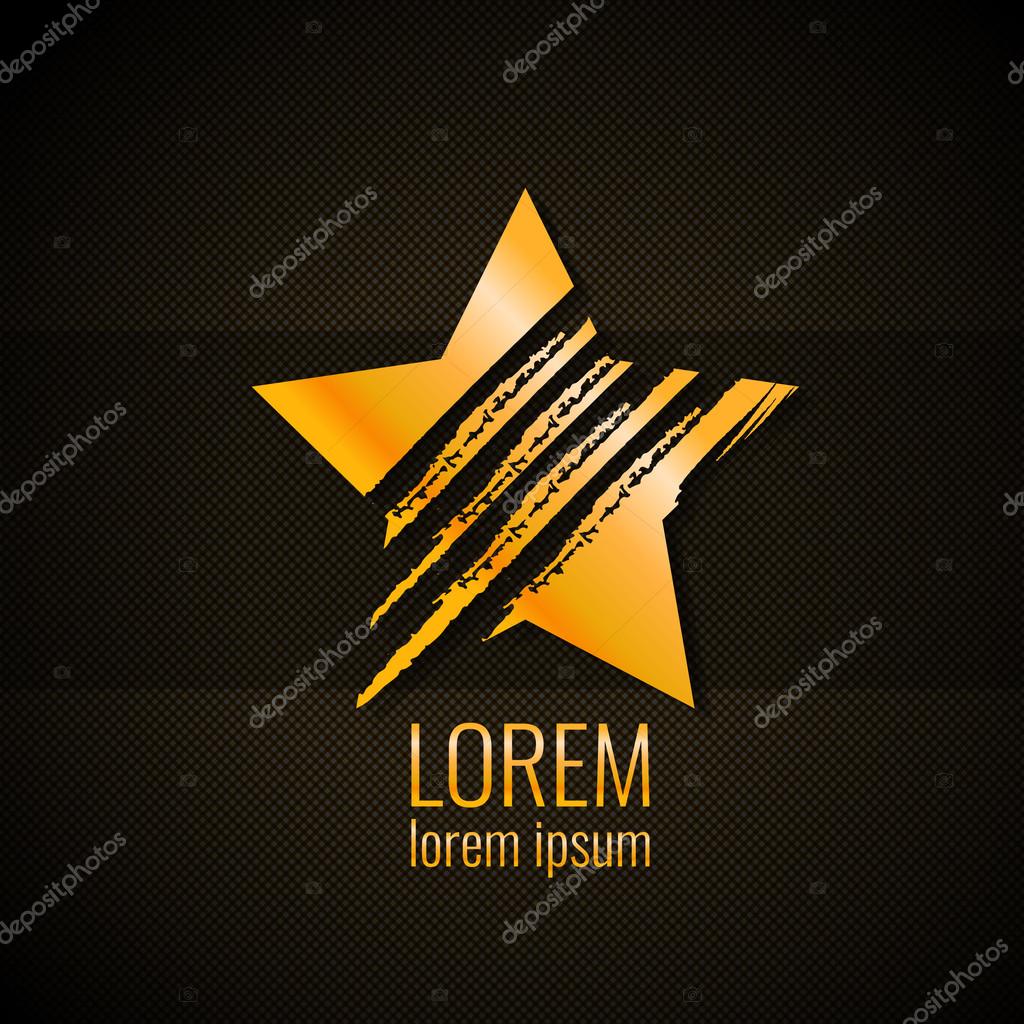 Gold star with ragged texture, logo, symbol. Vector illustration