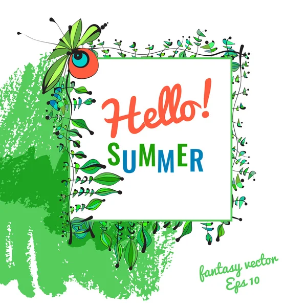 Hola Summer. Vector postal floral brillante — Archivo Imágenes Vectoriales