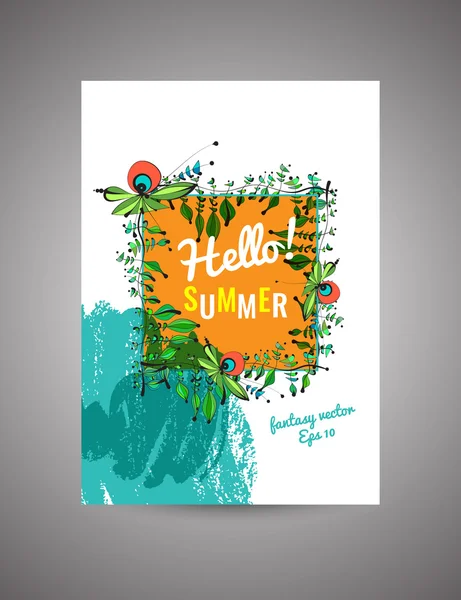 Hola Summer. Vector postal floral brillante — Vector de stock