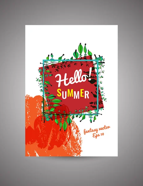 Hola Summer. Vector postal floral brillante — Archivo Imágenes Vectoriales