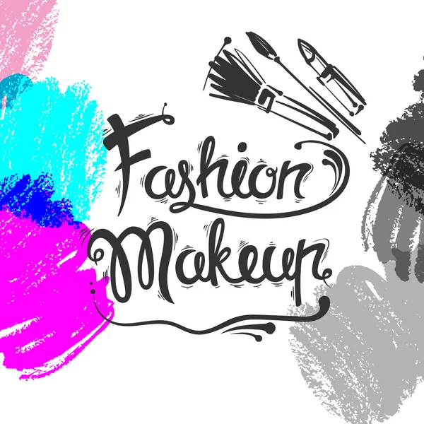 The lettering and brush strokes. Fashion makeup, brushes, lipstick Stock Illustration