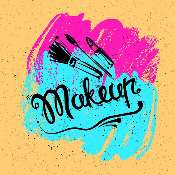The lettering and brush strokes. Fashion makeup, brushes, lipstick. Royalty Free Stock Vectors