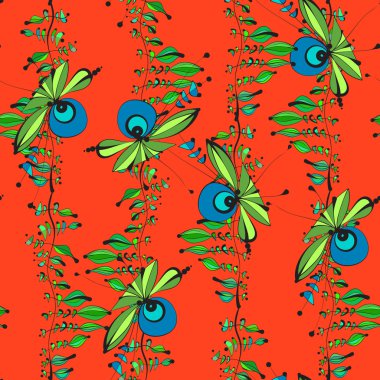 Parlak, neşeli soyut çiçek ve mantar. Vektör seamless modeli