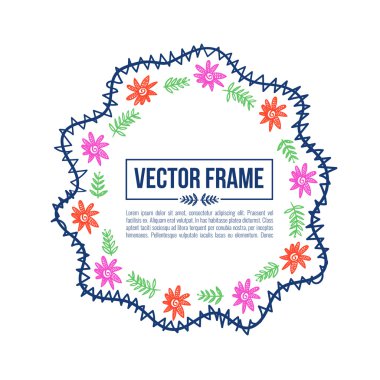 Vektör çerçeve çiçek, tebrik kartı, davet